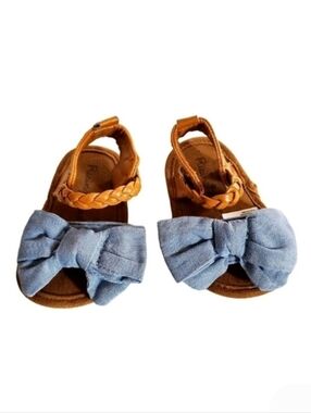 Rising Star Girls Bow Sandals Brown Blue Size 9-12M